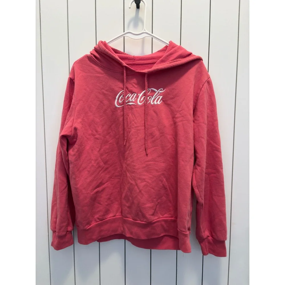 Coca-Cola Hoodie Womens Medium Red Embroidered Logo Pullover Retro Vintage Style - Picture 2 of 2